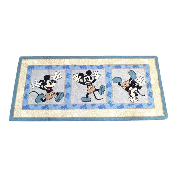 Vintage Disney Mickey Mouse Rug Wall Hanging Blue Beige 28x63 Area Carpet READ - Picture 1 of 6